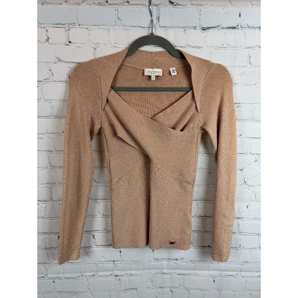 TED BAKER Eloisy dusky pink faux wrap cross over knit pullover size 0 (2 US) - Picture 5 of 7